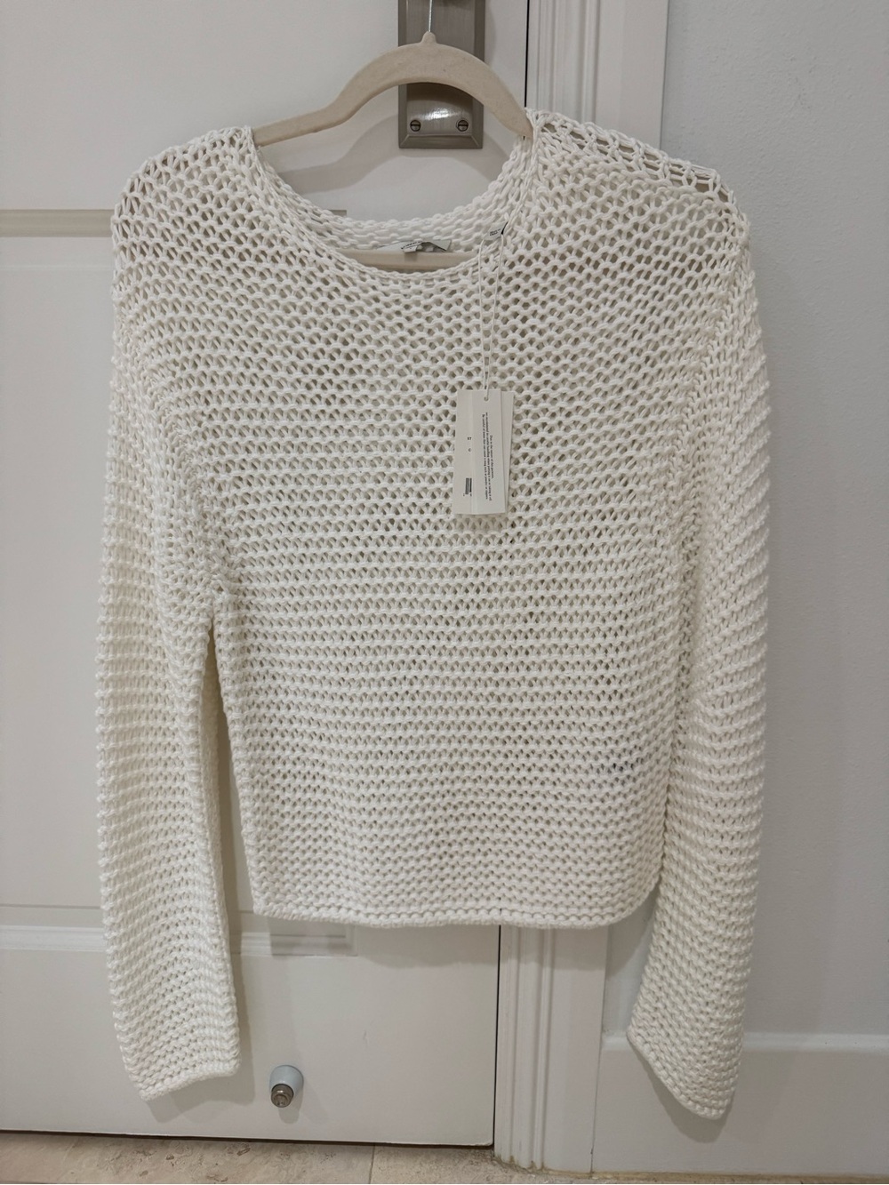Vince Open-Knit Crewneck Sweater in Ivory